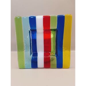 1960 Murano Multi Colored Square Fused Glass Ring Dish by Dogi Handmade in Italy